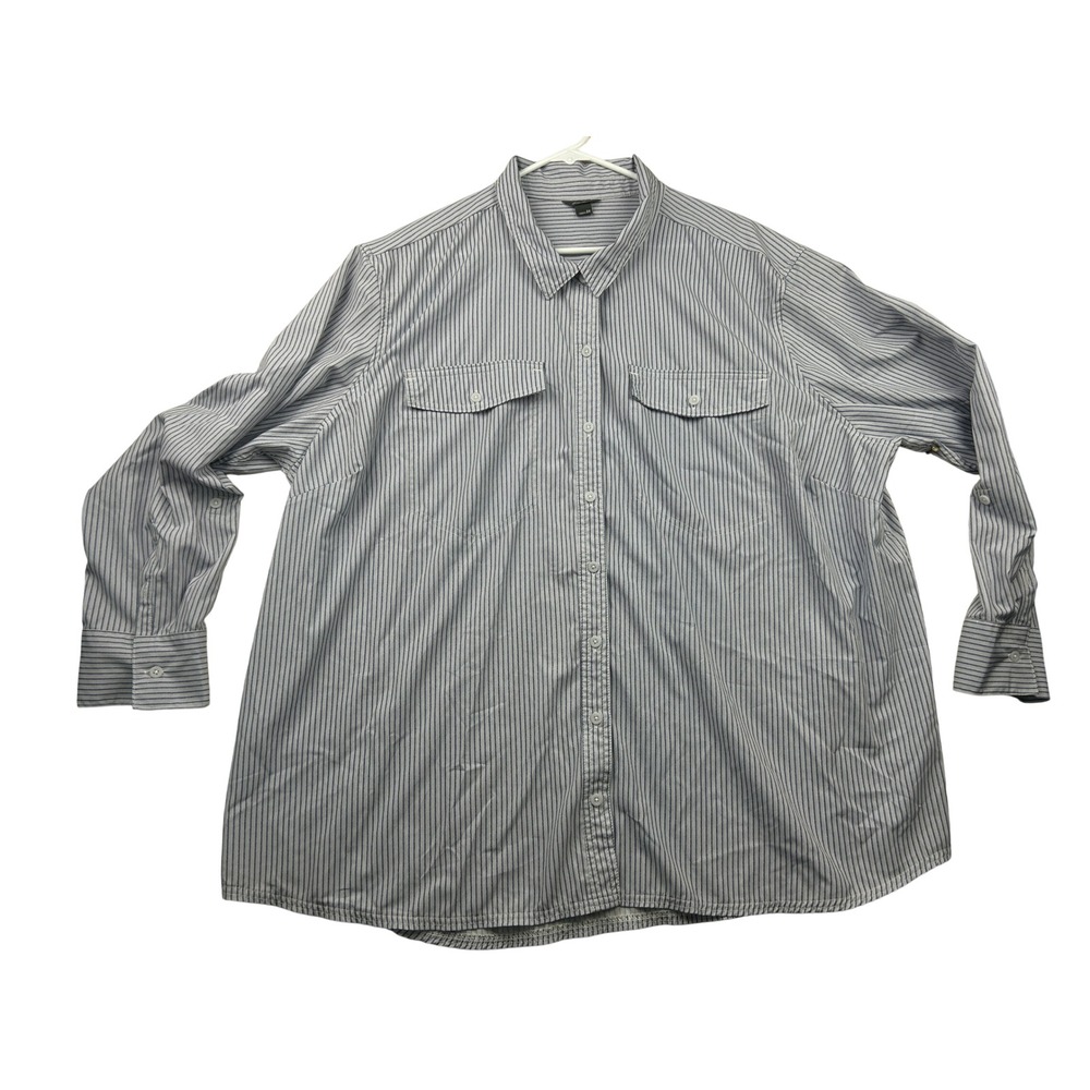 Eddie Bauer Men's Shirt 3X Blue White Stripe Long Sleeve Roll Tab Outdoor Casual